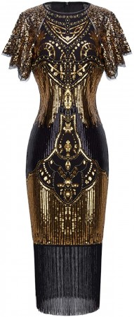 Black and Gold Ladies 1920s Flapper Dress Costumes lx1055-1