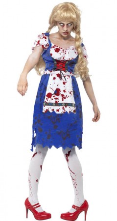 Zombie Costumes - Zombie Bavarian Female Costume With Dress Halloween Fancy Dress Outfit German Bavarian Oktoberfest Adult Ladies Horror
