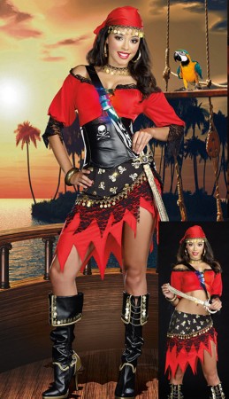 Pirate Costumes - Ladies Pirate Wench Musketeer Fancy Dress Costume 