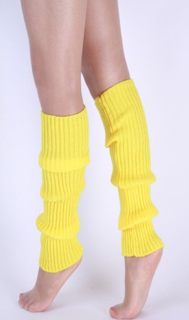 Yellow Womens Pair of Party Legwarmers Knitted Dance 80s Costume Leg Warmers