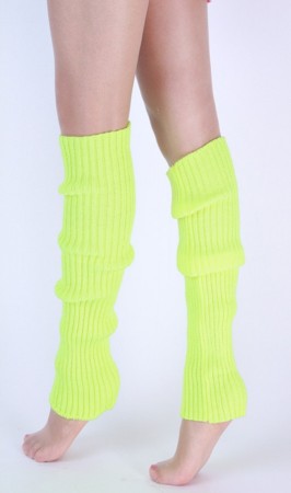 Neon Green Womens Pair of Party Legwarmers Knitted Dance 80s Costume Leg Warmers