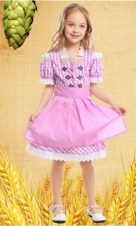 Girls Oktoberfest German Costume Girls Pink Dirndl Costume Dress - Bavarian Oktoberfest Gingham Apron