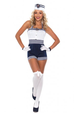 Sailor Costumes - Navy Sailor Girl Uniform Ladies Rockabilly Pin Up Fancy Dress Costume & Hat