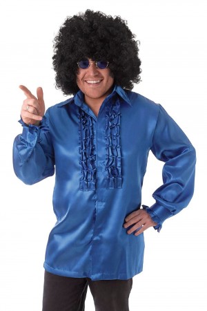 Blue Mens 60's 70's Groovy Hippie Shirt Costume