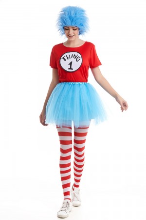 Women Dr Seuss Thing 1 and Thing 2 Costume Set pp1010+pp1013+lx3015-1+lx3016-1