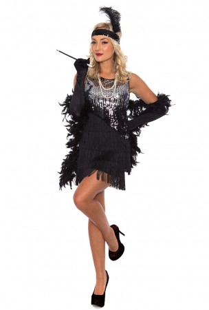 1920 flapper costumes Australia - Ladies 20s 1920s Charleston Flapper Chicago Fancy Dress Costume With Necklace