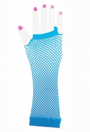 Baby Blue Fishnet Gloves Fingerless Wrist Length 70s 80s Women's Neon Accessories