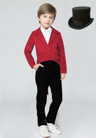 Red Kids Tailcoat Magician With Top Hat
