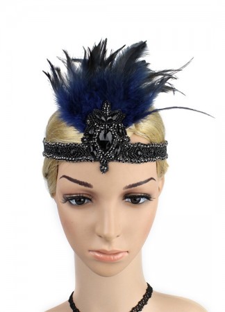 1920s Blue Feather Vintage Great Gatsby Flapper Headpiece