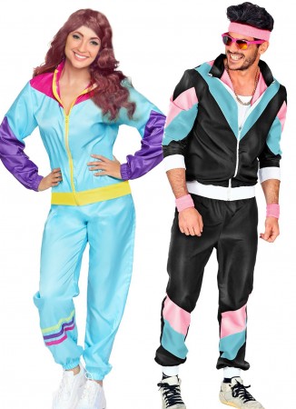 Couples 1980s Black Shell Suit Dress Up tracksuits
