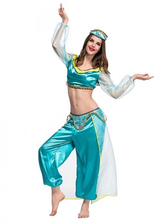 Arabian Genie Aladdin Fancy Dress Up Costume Outfit Womens Arabian Genie Costume - Turquoise Princess 3-Piece Outfit