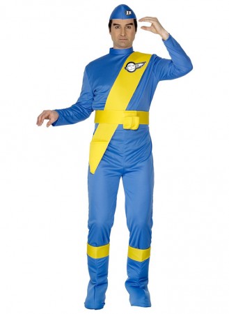 Cartoon Costumes - Adult Mens Licensed Virgil Thunderbirds Cartoon Jumpsuit Onesie Fancy Dress Costume