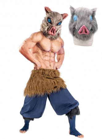 Demon Slayer Hashibira Inosuke Anime Costume Adult Boar Beast Hunter Cosplay Costume - Beast Hunter Outfit with Fur Apron