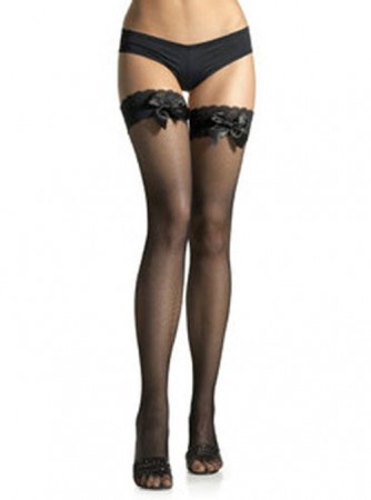 Black Sheer Thigh High Stockings With Bows