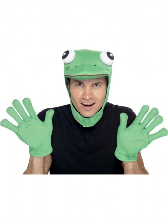 Mens Frog Kit Animal Green with Hood and Gloves Costume