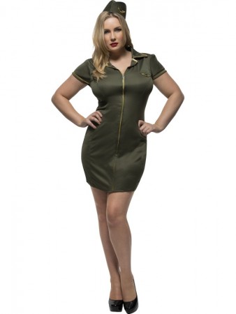 Ladies Police Cop Uniform Army Soldier Wartime Green Dress Costume