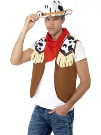 Mens Instant Wild West Costume Kit Fancy Dress Western Cowboy Hat 