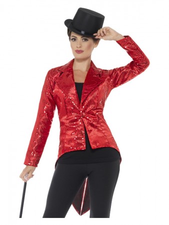 Sequin Tailcoat Jacket Ladies Red