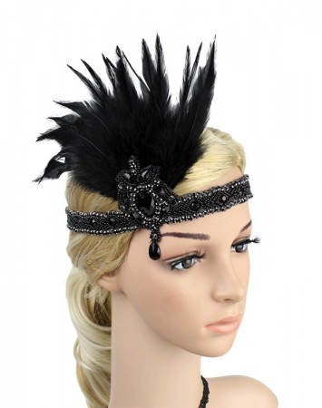 1920s Headband Black Feather Great Gatsby Flapper Headpiece