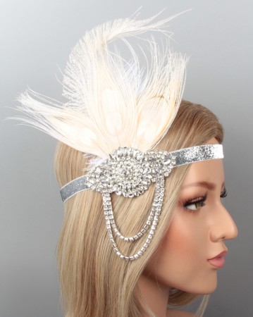 1920s White Feather Vintage Bridal Great Gatsby Flapper Headpiece
