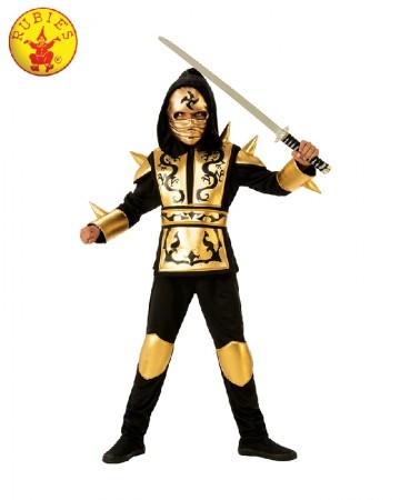 Boys Kids Gold Ninja Fighter Power Japanese Warrior Fancy Dress Costume Child Book Week 