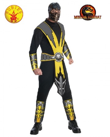 Mens Mortal Kombat Scorpion Fancy Ninja Halloween Karate Costume