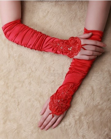 Red Gloves Over Elbow Length 70s 80s 1920s Women's Lace Party Dance Costume  
