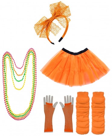 Orange Coobey Ladies 80s Tutu Skirt and Accessory Set tt1074-5tt1059-7lx3006-9tt1017tt1048-10