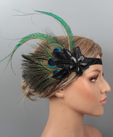 1920s Feather Vintage Bridal Great Gatsby Flapper Headband