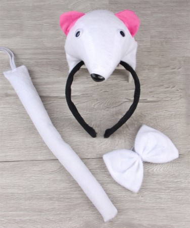 White Rat Headband Bow Tail Set Kids Animal Headpiece