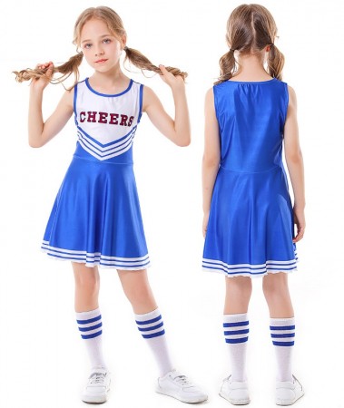 Blue Kids Cheerleader Costume With Pompoms Socks lp1090blue