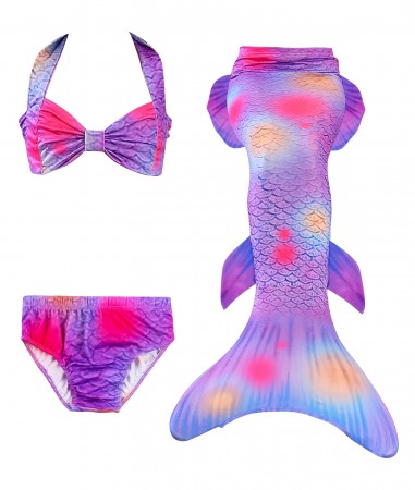 Girls Mermaid Tail With Monofin Swimsuit Costume purple