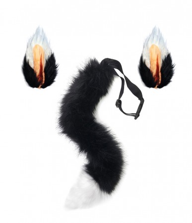 Fox Wolf Tails and Ears Black White Costume Accessory 