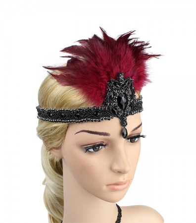 1920s Red Feather Vintage Bridal Great Gatsby Flapper Headpiece