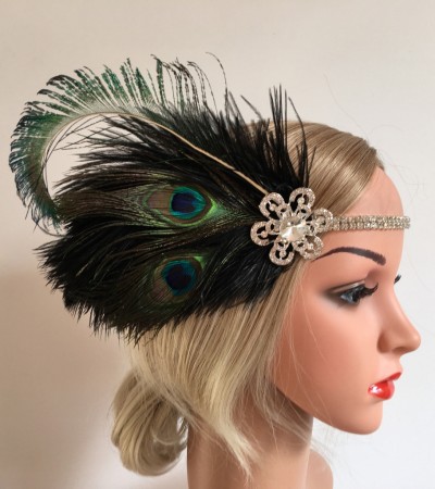 1920s Peacook Feather Vintage Bridal Great Gatsby Flapper Headpiece