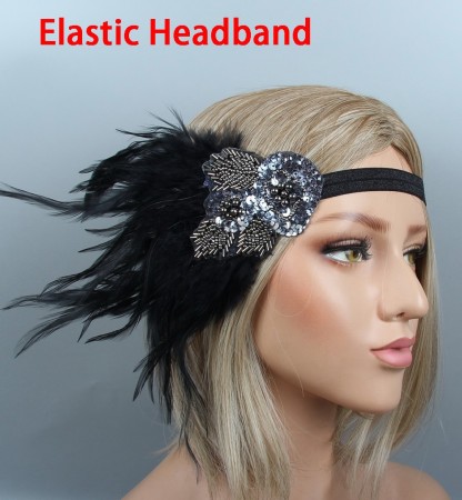1920s Black Gangster Feather Flapper Headpiece