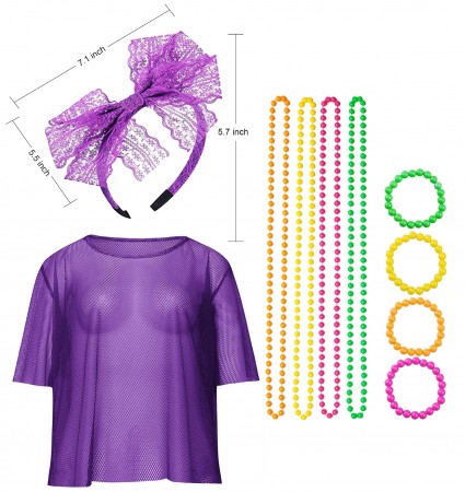 Purple Neon Fishnet Vest Top T-Shirt Set lx3013-6tt1017tt1050tt1048-5