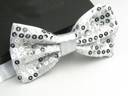 Silver Glitter Sequin Clip-on Bowtie Dance Party Bow Tie Costume Accessory