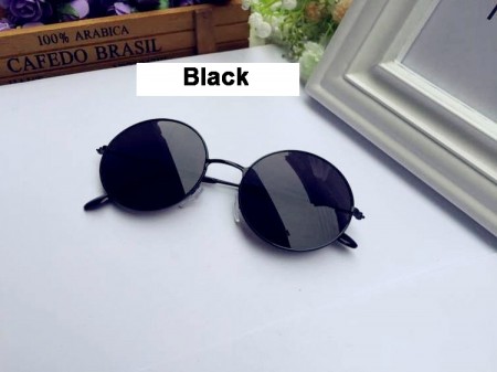 Black Retro 80s Round Frame Sunglasses