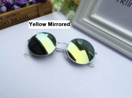 Yellow Mirrored Sunglasses Retro 80s Round Frame