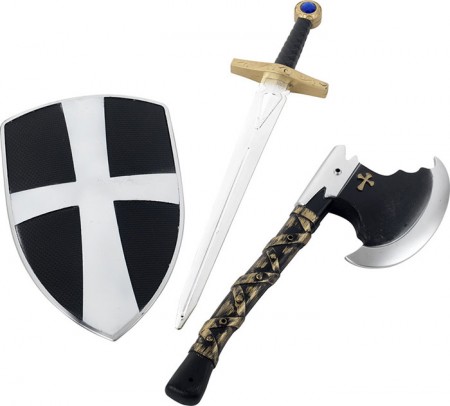 Accessories - Kids Boys 3 Piece Crusader Set Shield Sword & Axe 50cm Smiffys Medieval Gothic Costume Fancy Dress Accessories 