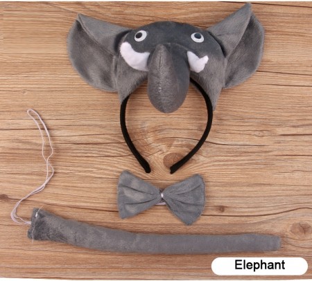 Elephant Headband Bow Tail Set Kids Animal Headpiece