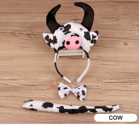 Cow Headband Bow Tail Set Kids Animal Farm Zoo Headpiece