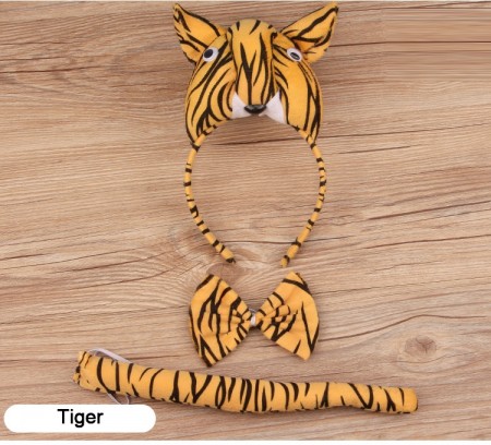 Tiger Headband Bow Tail Set Kids Animal Zoo Headpiece