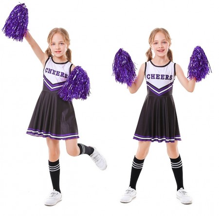 Black Kids Cheerleader Costume With Pompoms Socks lp1090black