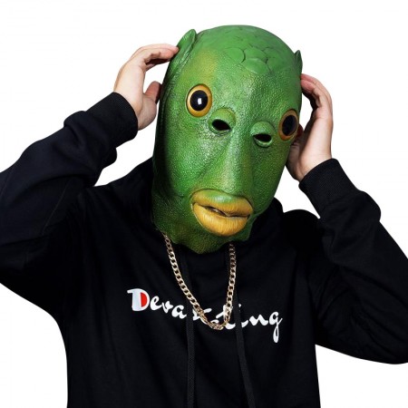 Green Fish Head Mask Funny Costume Accessory lm114