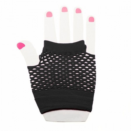 Black Fishnet Gloves Fingerless Wrist Length 70s 80s Women's Neon Party Dance 