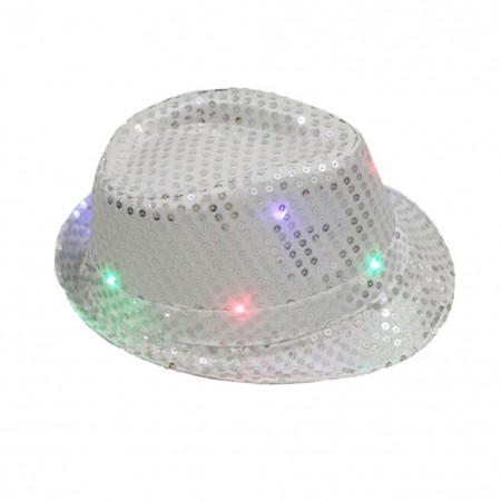 Kids Silver LED Light Up Flashing Sequin Costume Hat