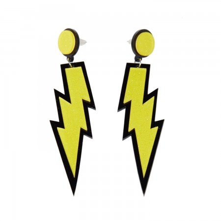 Yellow Glitter Lightning 80s Earrings
