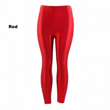 Red 80s Shiny Neon Costume Leggings Stretch Metallic Pants